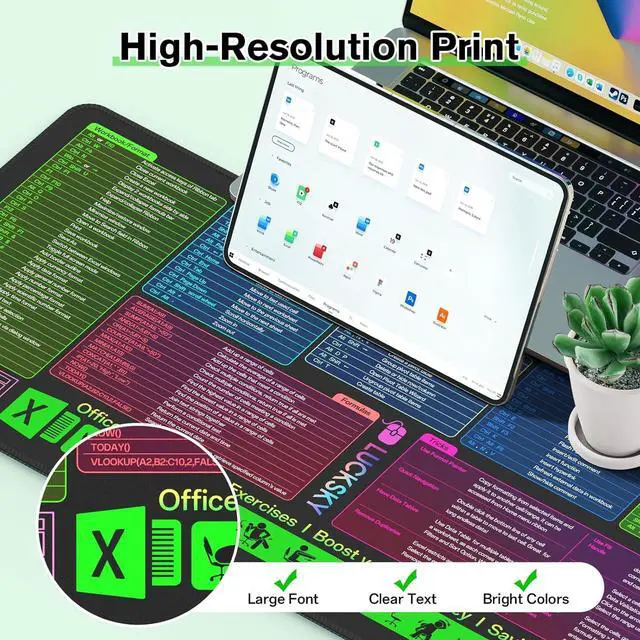 Alt view image 4 of 7 - Large Excel Cheat Sheet Desk Pad, Cheat Table Gaming Mousepad, Over 150 Excel Shortcuts, Non-Slip Sewn Edge, Suitable for Office Use, Employee Appreciation Gift