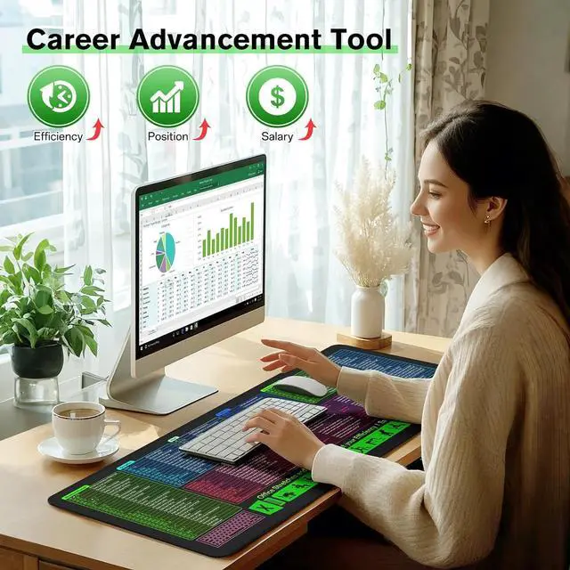 Alt view image 7 of 7 - Large Excel Cheat Sheet Desk Pad, Cheat Table Gaming Mousepad, Over 150 Excel Shortcuts, Non-Slip Sewn Edge, Suitable for Office Use, Employee Appreciation Gift