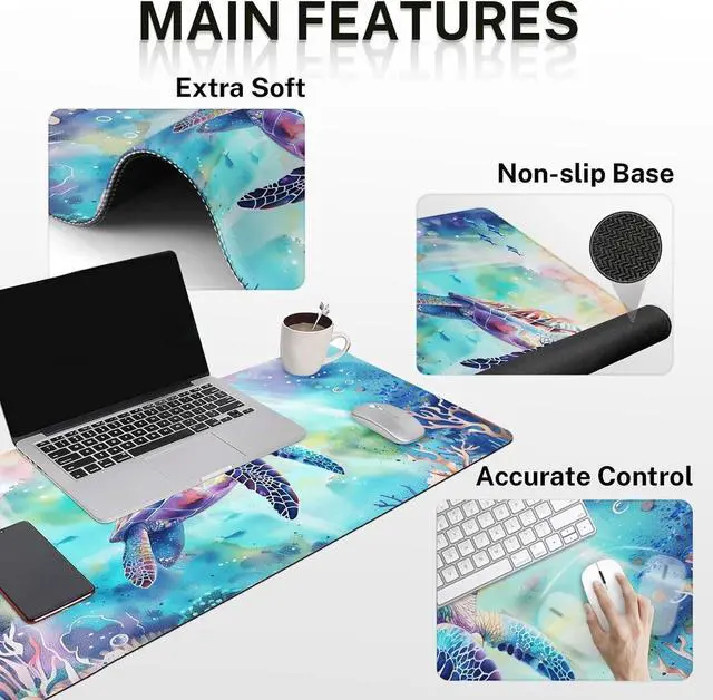 Alt view image 3 of 7 - Britimes Keyboard Mouse Pad Set 4in1 Large Mousepad+Keyboard Wrist Rest+Mouse Wrist Rest+Coaster Set with Ergonomic Design for Home Office Computer 35.4x15.7Inches (Sea Turtle Cute Ocean)