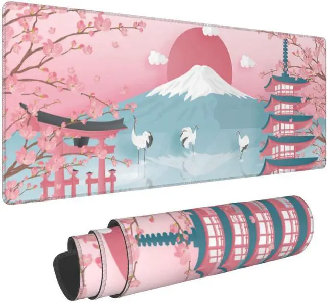 Main image of Japanese Ocean Waves Gaming Mouse Pad XL, Non Slip Rubber Base Mousepad, Stitched Edges Desk Pad, Extended Large Mice Pad,31.5 X 11.8 Inch (Japanese Cherry Blossom)
