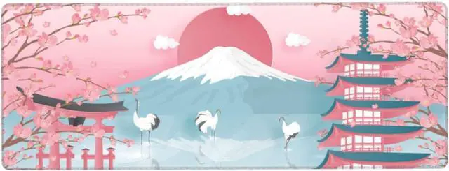 Alt view image 2 of 7 - Japanese Ocean Waves Gaming Mouse Pad XL, Non Slip Rubber Base Mousepad, Stitched Edges Desk Pad, Extended Large Mice Pad,31.5 X 11.8 Inch (Japanese Cherry Blossom)