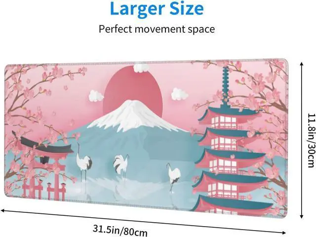 Alt view image 4 of 7 - Japanese Ocean Waves Gaming Mouse Pad XL, Non Slip Rubber Base Mousepad, Stitched Edges Desk Pad, Extended Large Mice Pad,31.5 X 11.8 Inch (Japanese Cherry Blossom)