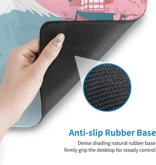 Alt view image 6 of 7 - Japanese Ocean Waves Gaming Mouse Pad XL, Non Slip Rubber Base Mousepad, Stitched Edges Desk Pad, Extended Large Mice Pad,31.5 X 11.8 Inch (Japanese Cherry Blossom)