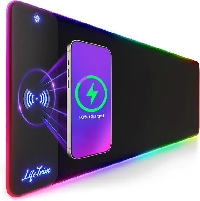 Main image of Wireless Charger LED Mousepad 35.5 x 12 Inch RGB Gaming Mouse Pad 10 Light Modes 4mm Thick Large Desk Pad Wireless Charging Cool Mouse Pad for PC Accessories & Gaming Gifts