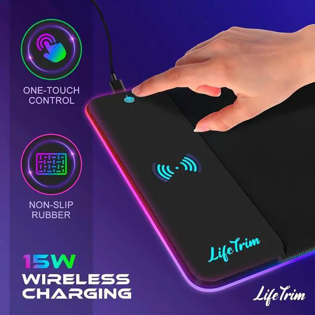Alt view image 2 of 7 - Wireless Charger LED Mousepad 35.5 x 12 Inch RGB Gaming Mouse Pad 10 Light Modes 4mm Thick Large Desk Pad Wireless Charging Cool Mouse Pad for PC Accessories & Gaming Gifts