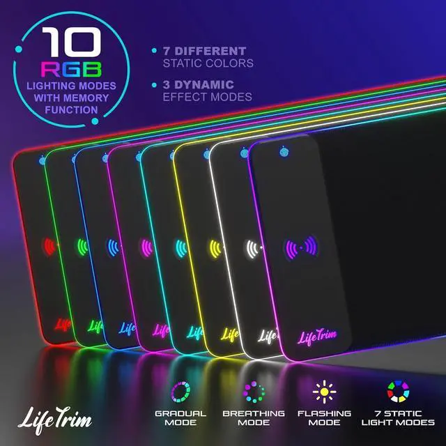 Alt view image 4 of 7 - Wireless Charger LED Mousepad 35.5 x 12 Inch RGB Gaming Mouse Pad 10 Light Modes 4mm Thick Large Desk Pad Wireless Charging Cool Mouse Pad for PC Accessories & Gaming Gifts