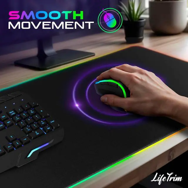 Alt view image 6 of 7 - Wireless Charger LED Mousepad 35.5 x 12 Inch RGB Gaming Mouse Pad 10 Light Modes 4mm Thick Large Desk Pad Wireless Charging Cool Mouse Pad for PC Accessories & Gaming Gifts