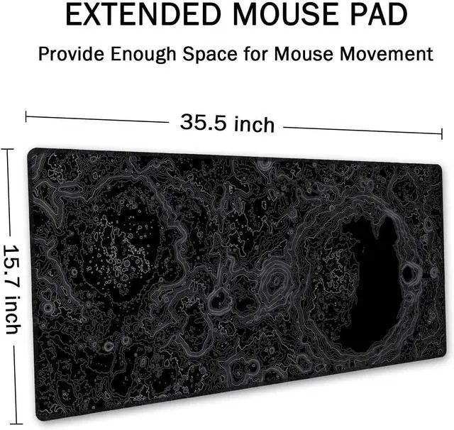 Alt view image 2 of 7 - SSOIU Moon Topographic Map Extended Mouse Pad, XXL Gaming Mouse Pads, Large Big Mousepad Laptop Computer Keyboard Mat Desk Pad with Non-Slip Base Stitched Edge for Gaming Office, 35.5 x 15.7 inch