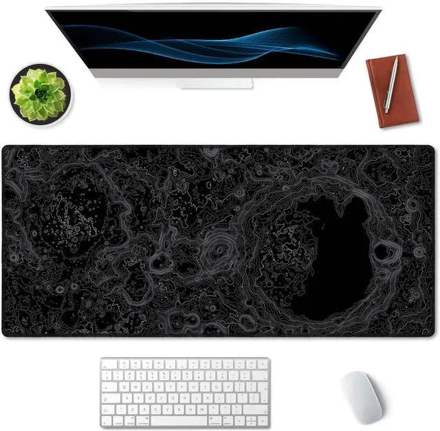 Alt view image 3 of 7 - SSOIU Moon Topographic Map Extended Mouse Pad, XXL Gaming Mouse Pads, Large Big Mousepad Laptop Computer Keyboard Mat Desk Pad with Non-Slip Base Stitched Edge for Gaming Office, 35.5 x 15.7 inch