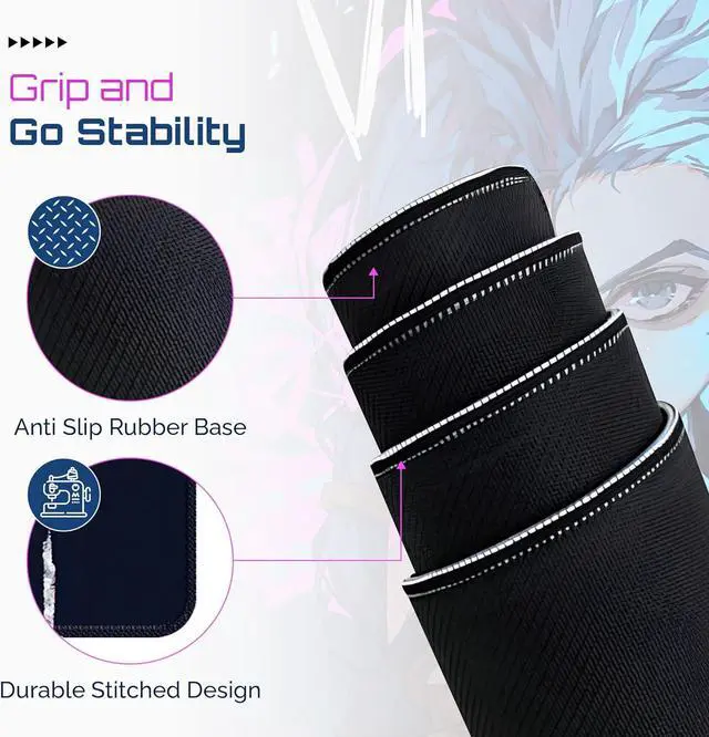 Alt view image 6 of 7 - Large Gaming Mouse Pad 31.5 x 11.8 Inches XXL Extended for Mouse and Keyboard Non-Slip and Water Resistant Surface with Anime Cute Girl Design Jinx Ideal for Competitive Gaming League