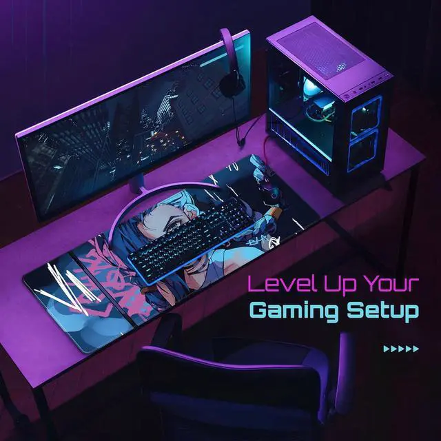 Alt view image 7 of 7 - Large Gaming Mouse Pad 31.5 x 11.8 Inches XXL Extended for Mouse and Keyboard Non-Slip and Water Resistant Surface with Anime Cute Girl Design Jinx Ideal for Competitive Gaming League