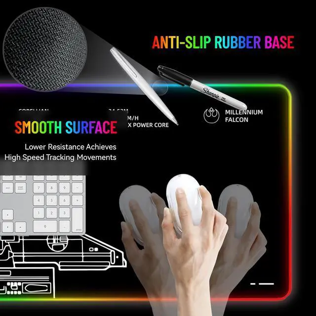Alt view image 4 of 7 - RGB Mousepad LED Desk Mat Gaming Large Keyboard Cute Desktop Computer Laptop 14 Light XXL Long Giant Big Cool Modern Design Unique for Men Boys Gamer Oversized Wide 30x12'' Mousepad, Wars
