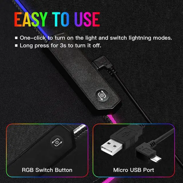 Alt view image 5 of 7 - RGB Mousepad LED Desk Mat Gaming Large Keyboard Cute Desktop Computer Laptop 14 Light XXL Long Giant Big Cool Modern Design Unique for Men Boys Gamer Oversized Wide 30x12'' Mousepad, Wars