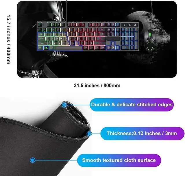 Alt view image 4 of 7 - Large Mouse Pad XXL,Mousepad with Stitched Edges & Non-Slip Rubber Base-High Speed Surface-Laptop Desk Pads-Computer Keyboard and Mice Combo Pad Mat 15.7X31.5 inch