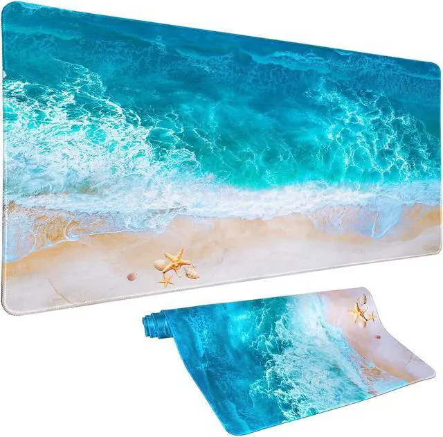 Main image of Blue Ocean Mouse Pad Desk Mat Starfish Beach Big Gaming Mouse Pad Anime Desk Pad Mousepad XXL Extended Keyboard Mat, Computer Laptop Mouse Mat for Work, Game, Office, Home, Waterproof, 31.5 x 15.7 in