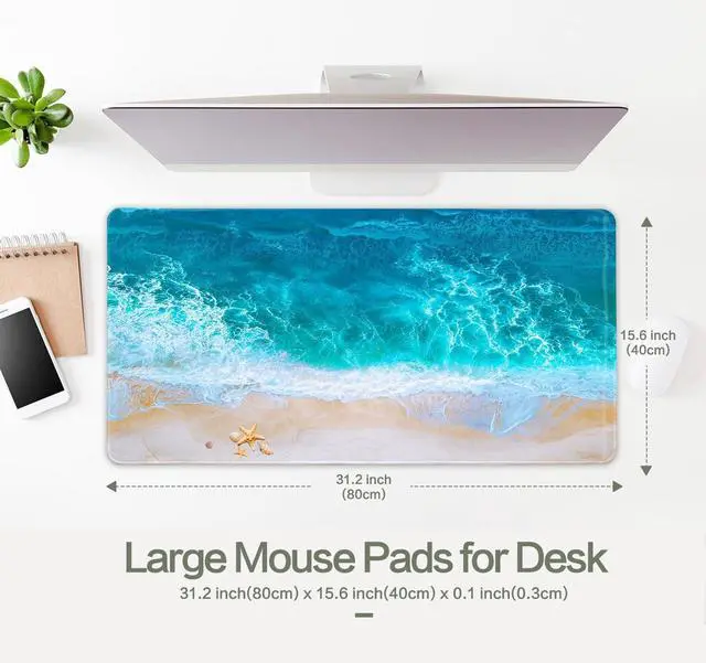 Alt view image 2 of 7 - Blue Ocean Mouse Pad Desk Mat Starfish Beach Big Gaming Mouse Pad Anime Desk Pad Mousepad XXL Extended Keyboard Mat, Computer Laptop Mouse Mat for Work, Game, Office, Home, Waterproof, 31.5 x 15.7 in