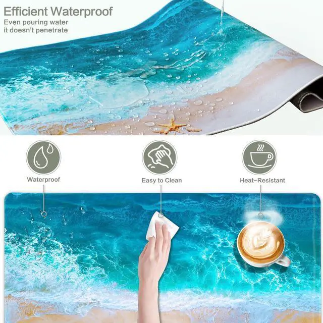 Alt view image 3 of 7 - Blue Ocean Mouse Pad Desk Mat Starfish Beach Big Gaming Mouse Pad Anime Desk Pad Mousepad XXL Extended Keyboard Mat, Computer Laptop Mouse Mat for Work, Game, Office, Home, Waterproof, 31.5 x 15.7 in
