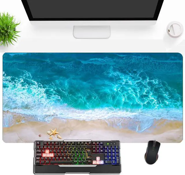Alt view image 4 of 7 - Blue Ocean Mouse Pad Desk Mat Starfish Beach Big Gaming Mouse Pad Anime Desk Pad Mousepad XXL Extended Keyboard Mat, Computer Laptop Mouse Mat for Work, Game, Office, Home, Waterproof, 31.5 x 15.7 in