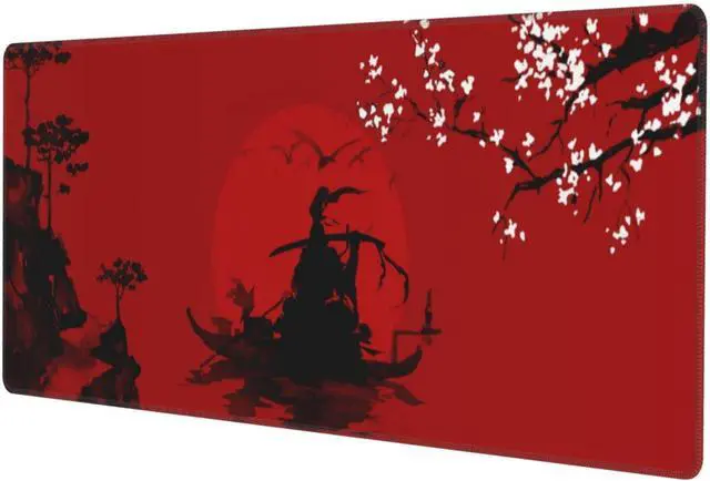 Alt view image 2 of 7 - Japanese Cherry Blossom Samurai Black Red XXL XL Large Gaming Mouse Pad for Desk, Non-Slip Long Extended Keyboard Pads Mousepad Rubber Table Mat 31.5 X 11.8 Inch