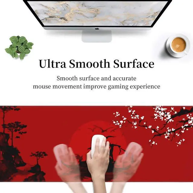 Alt view image 6 of 7 - Japanese Cherry Blossom Samurai Black Red XXL XL Large Gaming Mouse Pad for Desk, Non-Slip Long Extended Keyboard Pads Mousepad Rubber Table Mat 31.5 X 11.8 Inch