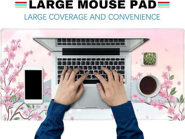 Alt view image 4 of 6 - Japanese Desk Mat Pastel Pink Cherry Blossom Mouse Pad Mt Fuji Japan Large Gaming Anime Mousepad XXL 31.5x15.75 in, Kawaii Aesthetic Flower Cute Women Office Decor Computer Laptop Keyboard Mat