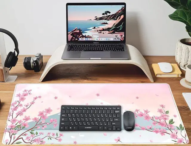 Alt view image 6 of 6 - Japanese Desk Mat Pastel Pink Cherry Blossom Mouse Pad Mt Fuji Japan Large Gaming Anime Mousepad XXL 31.5x15.75 in, Kawaii Aesthetic Flower Cute Women Office Decor Computer Laptop Keyboard Mat