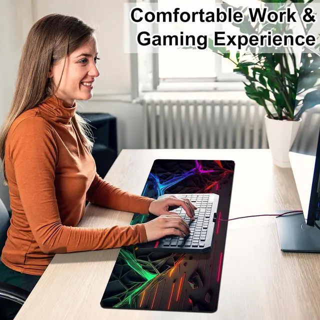 Alt view image 3 of 6 - Mouse Pad Desk Pad, Gaming Mousepad Extended Large 31.5" x 11.8" 3D Computer Game Mouse Mat Desk Mat with Stitched Edges Non-Slip Rubber Base, Keyboard Pad Mousepad for Office and Home