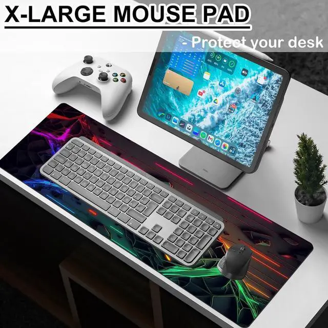 Alt view image 5 of 6 - Mouse Pad Desk Pad, Gaming Mousepad Extended Large 31.5" x 11.8" 3D Computer Game Mouse Mat Desk Mat with Stitched Edges Non-Slip Rubber Base, Keyboard Pad Mousepad for Office and Home