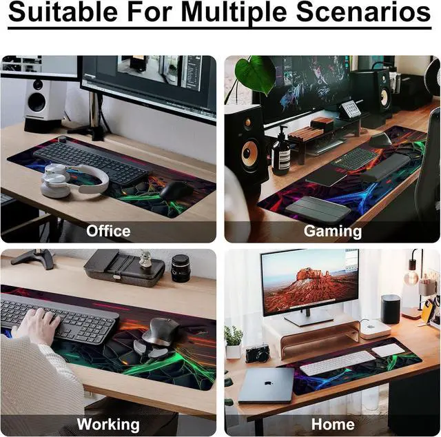 Alt view image 6 of 6 - Mouse Pad Desk Pad, Gaming Mousepad Extended Large 31.5" x 11.8" 3D Computer Game Mouse Mat Desk Mat with Stitched Edges Non-Slip Rubber Base, Keyboard Pad Mousepad for Office and Home