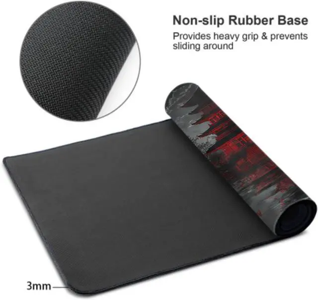 Alt view image 4 of 7 - Japanese Mouse Pad XXL 35.4 X 15.7 Inch Black Red Design Style Extended Large Gaming Mousepad Keyboard Full Desk Mat Non-Slip Rubber Base Stitched Edges for Home Office
