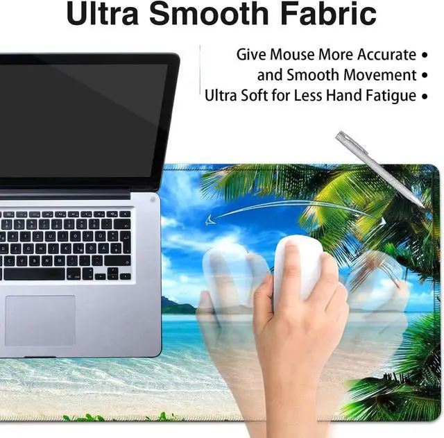 Alt view image 2 of 7 - Desk Pad, Extended Large Mouse Pad with Stitched Edges (31.5X11.8In), Ergonomic Mouse Wrist Rest, Waterproof Computer Keyboard Mouse Mat, Coconut Trees on Sands Beach Seascape XXL Gaming Mouse Pad