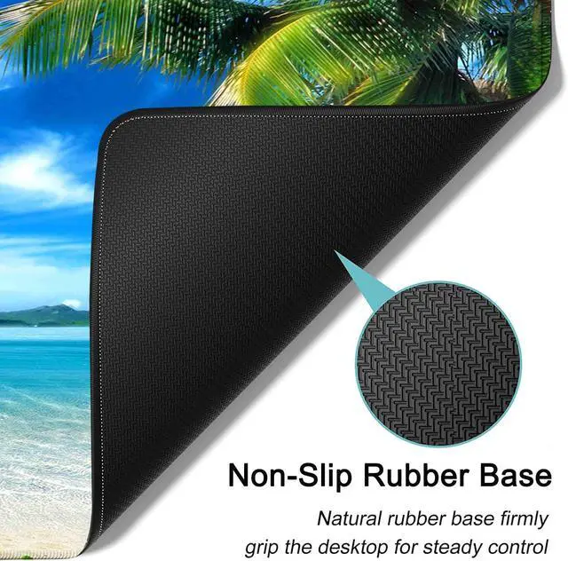 Alt view image 3 of 7 - Desk Pad, Extended Large Mouse Pad with Stitched Edges (31.5X11.8In), Ergonomic Mouse Wrist Rest, Waterproof Computer Keyboard Mouse Mat, Coconut Trees on Sands Beach Seascape XXL Gaming Mouse Pad