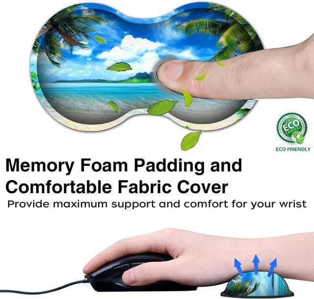 Alt view image 5 of 7 - Desk Pad, Extended Large Mouse Pad with Stitched Edges (31.5X11.8In), Ergonomic Mouse Wrist Rest, Waterproof Computer Keyboard Mouse Mat, Coconut Trees on Sands Beach Seascape XXL Gaming Mouse Pad