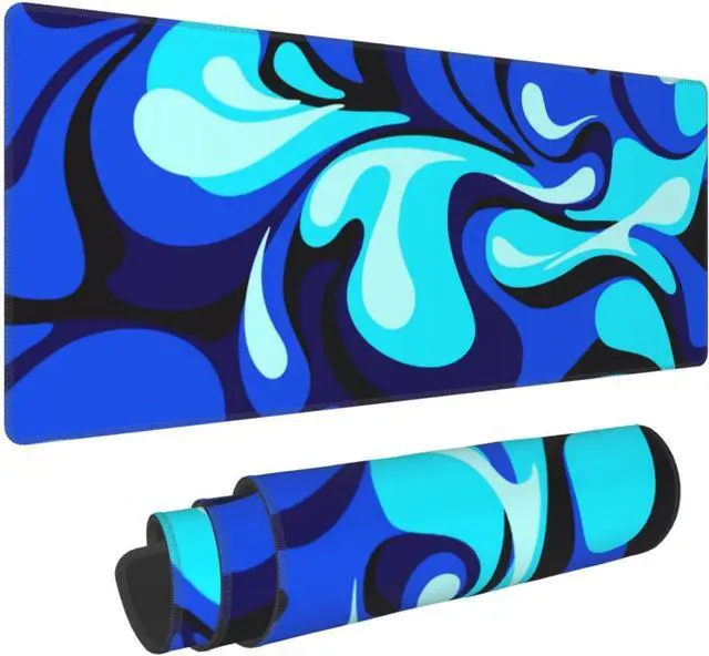 Main image of Camo Cool Liquid Large Gaming Mouse Pad, Abstract Fluid Extended Keyboard Mouse Mat, Long Blue and White Computer Gaming Mousepad for Home Office Work Desk Stitched Eges Non-Slip Base Mouse Pads
