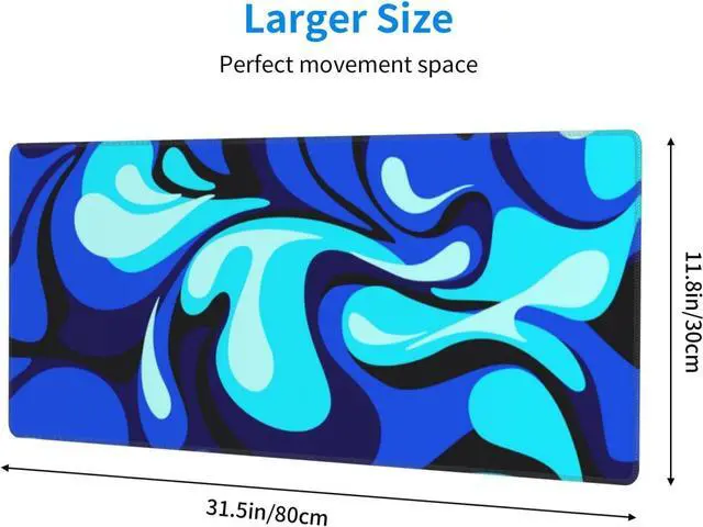 Alt view image 2 of 7 - Camo Cool Liquid Large Gaming Mouse Pad, Abstract Fluid Extended Keyboard Mouse Mat, Long Blue and White Computer Gaming Mousepad for Home Office Work Desk Stitched Eges Non-Slip Base Mouse Pads