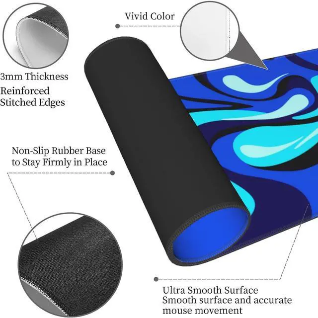 Alt view image 3 of 7 - Camo Cool Liquid Large Gaming Mouse Pad, Abstract Fluid Extended Keyboard Mouse Mat, Long Blue and White Computer Gaming Mousepad for Home Office Work Desk Stitched Eges Non-Slip Base Mouse Pads