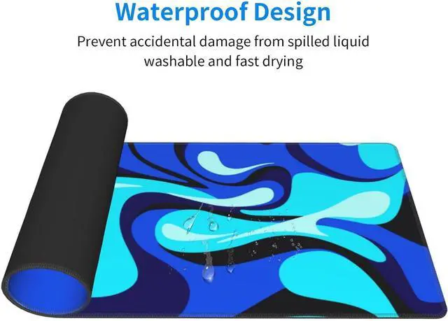 Alt view image 6 of 7 - Camo Cool Liquid Large Gaming Mouse Pad, Abstract Fluid Extended Keyboard Mouse Mat, Long Blue and White Computer Gaming Mousepad for Home Office Work Desk Stitched Eges Non-Slip Base Mouse Pads