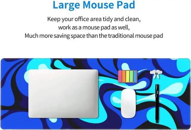 Alt view image 7 of 7 - Camo Cool Liquid Large Gaming Mouse Pad, Abstract Fluid Extended Keyboard Mouse Mat, Long Blue and White Computer Gaming Mousepad for Home Office Work Desk Stitched Eges Non-Slip Base Mouse Pads