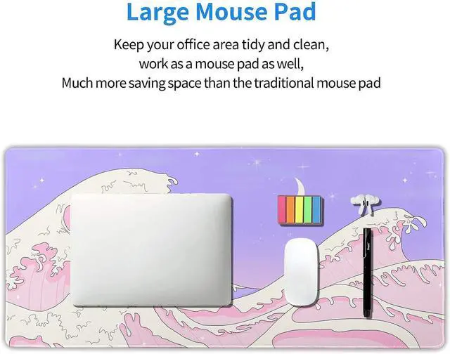 Alt view image 5 of 7 - Pink Purple Japanese Anime Gaming Mouse Pad XXL Cute Kawaii Aesthetic Sea Wave Extended Large Desk Mat Non-Slip Rubber Base Stitched Edge Long Keyboard Mousepad for PC Computer Laptop,35.4×15.7 in