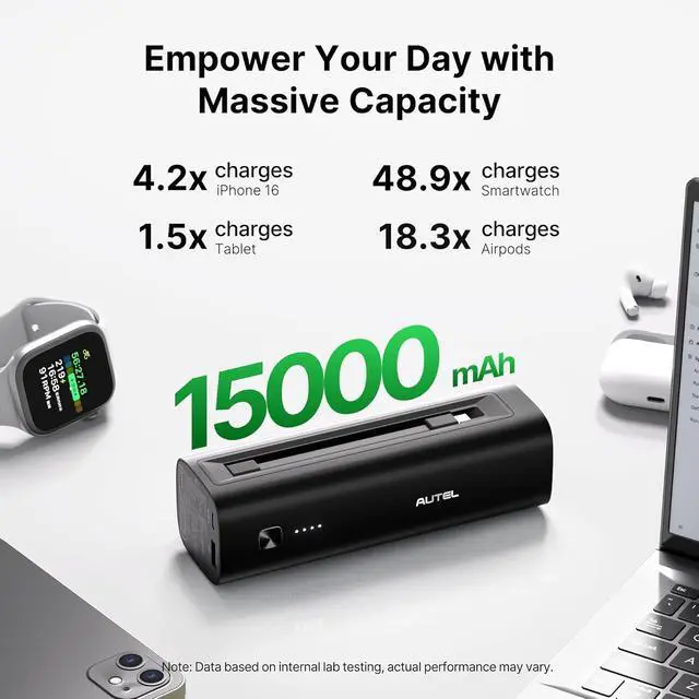 Alt view image 6 of 7 - Autel Power Bank, LiFePO4 Battery 15,000mAh Portable Charger Top-Notch Safety, PD 3.0 Fast Charging Compatible with iPhone 16/15/14 Series, AirPods, Apple Watch, Samsung etc (Flight-Approved)