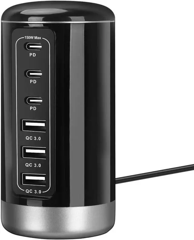 Main image of Getop 150W Tower Fast Charger & Charging Station for Multiple Devices, Desktop and Bedside Universal USB C & A 6-Port Hub for iPhone, iPad, Samsung Galaxy, Pixel, Earphones, Smart Watch and More