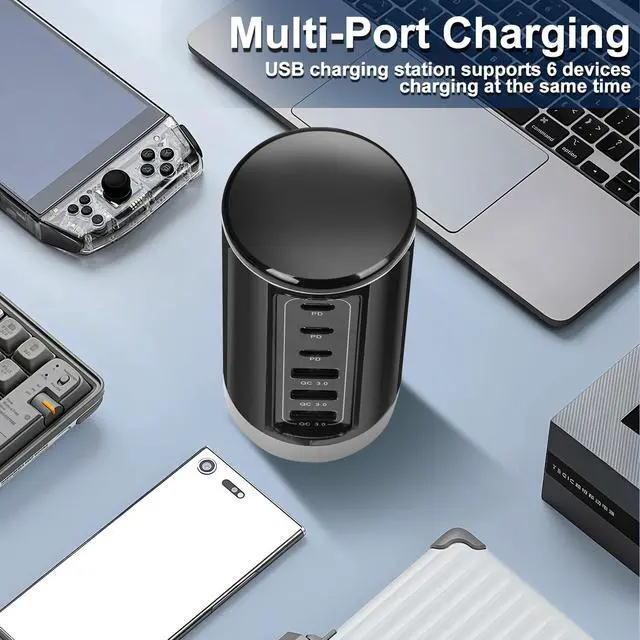 Alt view image 7 of 7 - Getop 150W Tower Fast Charger & Charging Station for Multiple Devices, Desktop and Bedside Universal USB C & A 6-Port Hub for iPhone, iPad, Samsung Galaxy, Pixel, Earphones, Smart Watch and More