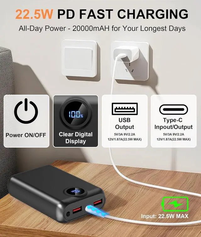 Alt view image 3 of 6 - Heated Vest Battery Pack Compatible with Soleilwear TIDEWE, Portable Power Bank for Heated Vests Hoodies, Phones, Camping Chair with Digital Screen (NOT for DC 7.4V/12V)