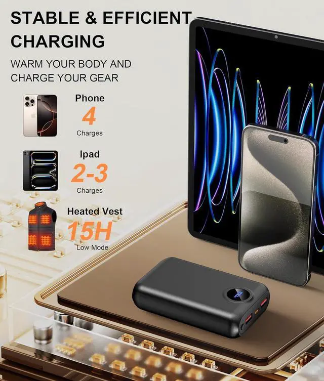 Alt view image 4 of 6 - Heated Vest Battery Pack Compatible with Soleilwear TIDEWE, Portable Power Bank for Heated Vests Hoodies, Phones, Camping Chair with Digital Screen (NOT for DC 7.4V/12V)