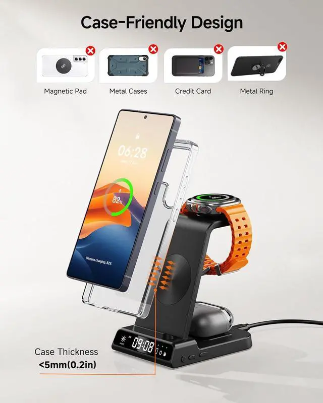 Alt view image 6 of 7 - Wireless Charger for Samsung Devices, Wireless Charging Station for Galaxy S25 Ultra/S25+/S25/Z Flip7/Z Fold/S24 Ultra/S23/S22/S21, for Galaxy Watch 8/8 Classic/7/Ultra/6/5 Pro/5/4, Galaxy Buds3 Pro