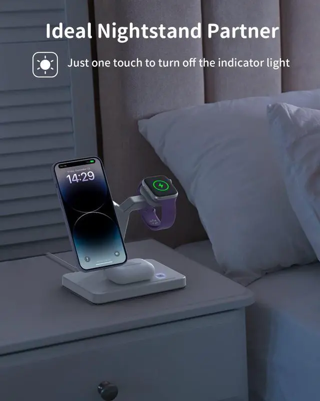 Alt view image 4 of 7 - JoyGeek 3-in-1 Charger Stand for Magsafe: Magnetic Charging Station for iPhone 15/14/13/12 Pro Max/Plus/Mini - Wireless Mag-Safe Dock for Apple Watch Ultra 2/Series 9/8/7/6/5/4/3, Air Pods Pro 3rd/2nd