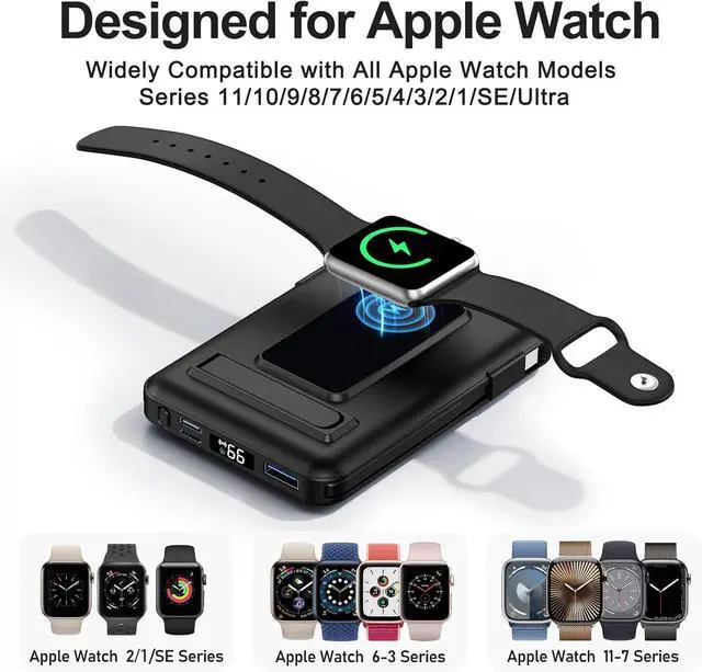 Alt view image 5 of 7 - Magnetic Portable Charger, 10000mAh Wireless Power Bank for iPhone with Built-in Cables, 20W Fast Charging for Magsafe Battery Pack with Stand for iPhone Air/17/16/15/14/13/12 and Apple Watch
