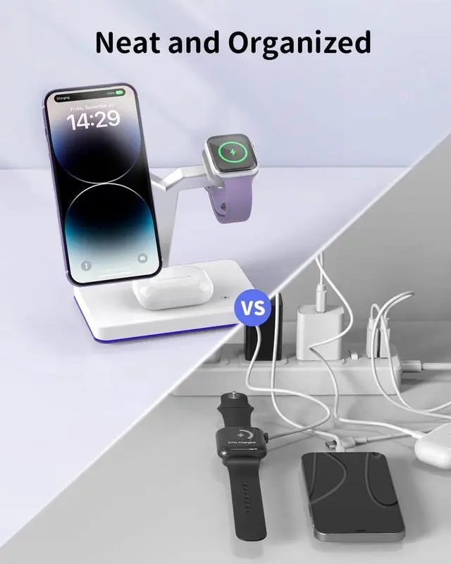 Alt view image 6 of 7 - JoyGeek 3-in-1 Charger Stand for Magsafe: Magnetic Charging Station for iPhone 15/14/13/12 Pro Max/Plus/Mini - Wireless Mag-Safe Dock for Apple Watch Ultra 2/Series 9/8/7/6/5/4/3, Air Pods Pro 3rd/2nd