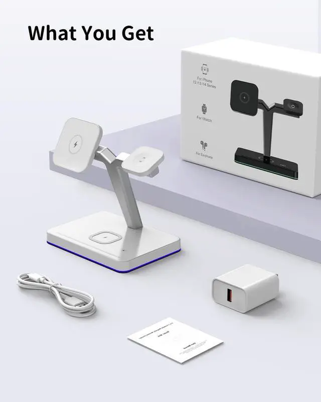 Alt view image 7 of 7 - JoyGeek 3-in-1 Charger Stand for Magsafe: Magnetic Charging Station for iPhone 15/14/13/12 Pro Max/Plus/Mini - Wireless Mag-Safe Dock for Apple Watch Ultra 2/Series 9/8/7/6/5/4/3, Air Pods Pro 3rd/2nd