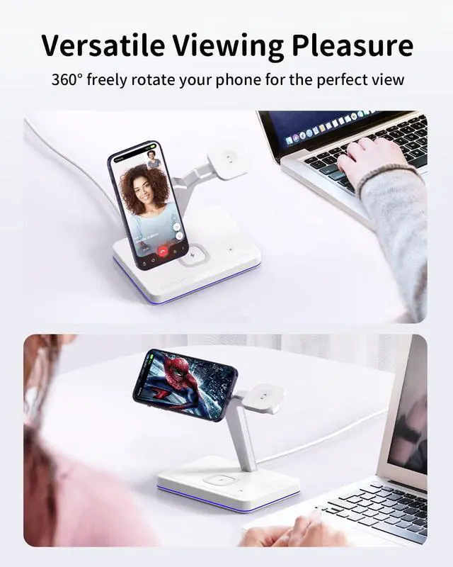 Alt view image 5 of 7 - JoyGeek 3-in-1 Charger Stand for Magsafe: Magnetic Charging Station for iPhone 15/14/13/12 Pro Max/Plus/Mini - Wireless Mag-Safe Dock for Apple Watch Ultra 2/Series 9/8/7/6/5/4/3, Air Pods Pro 3rd/2nd